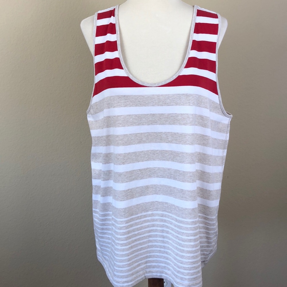 Liz Claiborne Red White and Oatmeal Striped Crew Neck Tank Top - Size XL